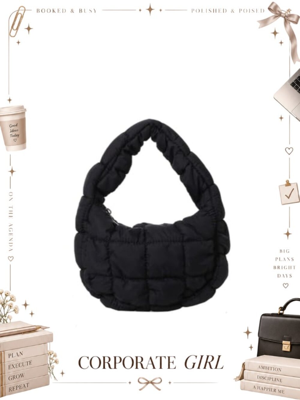 Mini Puffy Quilted Nylon Wristlet Clutch Purse